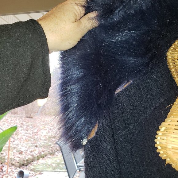 Ladies CAPSULE Batwing Cardigan w/Detachable Faux Fur Collar in Blue - 24/26 - Picture 4 of 6